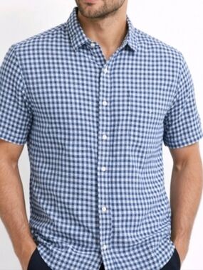 UNTUCKit Blue Gingham Short-Sleeve Button-Down Shirt Mens XL
